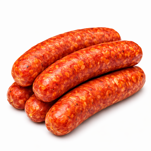 Raw hot Italian pork sausage on white background
