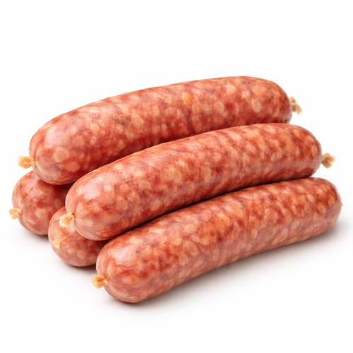 Raw mild Italian sausage links on white background